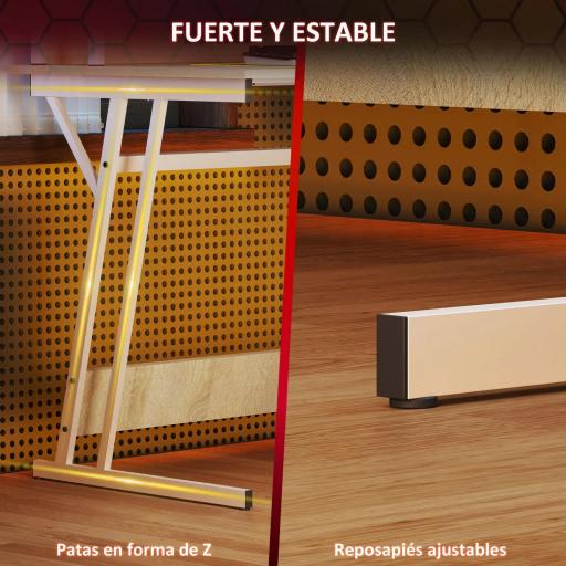Escritorio Gaming con Luces LED 100x60 cm omas de Corriente Soporte para Monitor Estantes y Control Remoto Natural [4]