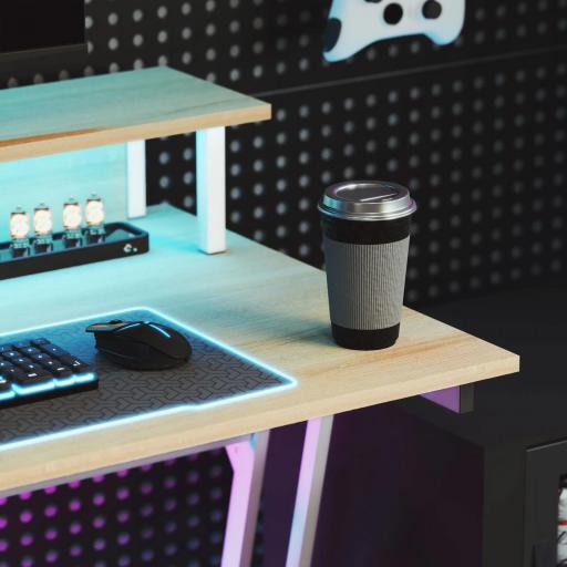 Escritorio Gaming con Luces LED 100x60 cm omas de Corriente Soporte para Monitor Estantes y Control Remoto Natural [6]