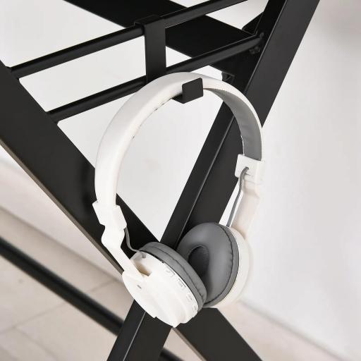 Mesa Gaming 140x60 cm Escritorio para Computadora PC con Estante Elevado para Monitor Gancho para Auriculares Negro [6]