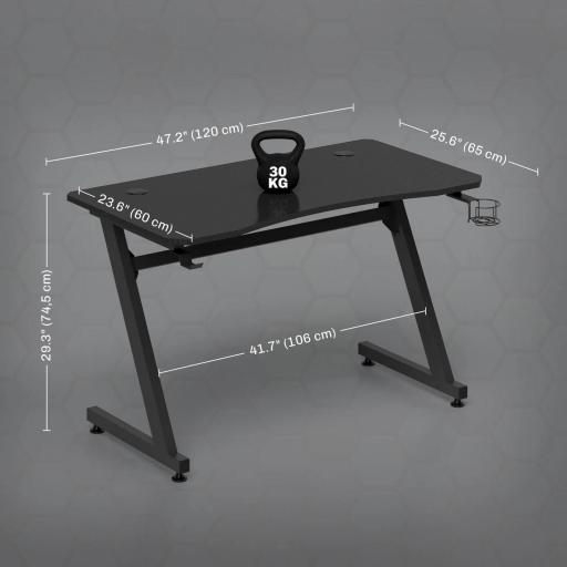 Mesa Gaming 120x65x74,5 cm Escritorio Ergonómico Gaming desk para Computadora PC con Portavasos Gancho para Auriculares y Pies Ajustables Efecto de Fibra de Carbono Negro [1]