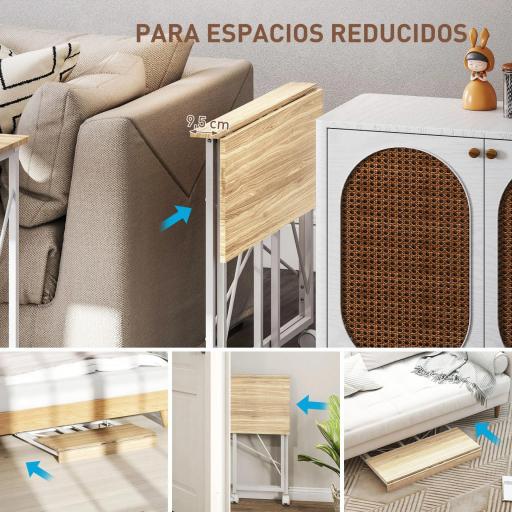 Escritorio Plegable con Ruedas y Estructura Resistente Ideal para Oficina y Estudio 80x40x75 cm Natural y Blanco [5]