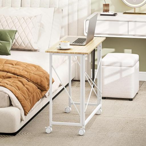 Escritorio Plegable con Ruedas y Estructura Resistente Ideal para Oficina y Estudio 80x40x75 cm Natural y Blanco [2]