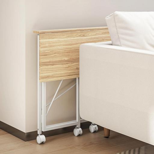 Escritorio Plegable con Ruedas y Estructura Resistente Ideal para Oficina y Estudio 80x40x75 cm Natural y Blanco [7]