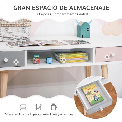 Mesa de Escritorio Infantil Mesa Consola con 1 Compartimento Abierto y 2 Cajones Estilo Nórdico para Estudio Entrada Dormitorio 100x48x76,5 cm Multicolor [4]