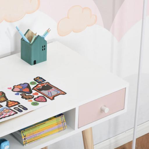 Mesa de Escritorio Infantil Mesa Consola con 1 Compartimento Abierto y 2 Cajones Estilo Nórdico para Estudio Entrada Dormitorio 100x48x76,5 cm Multicolor [6]