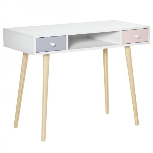 Mesa de Escritorio Infantil Mesa Consola con 1 Compartimento Abierto y 2 Cajones Estilo Nórdico para Estudio Entrada Dormitorio 100x48x76,5 cm Multicolor [8]