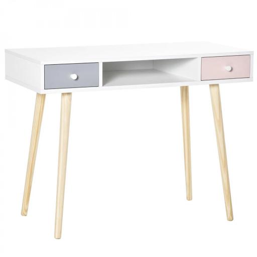 Mesa de Escritorio Infantil Mesa Consola con 1 Compartimento Abierto y 2 Cajones Estilo Nórdico para Estudio Entrada Dormitorio 100x48x76,5 cm Multicolor [9]