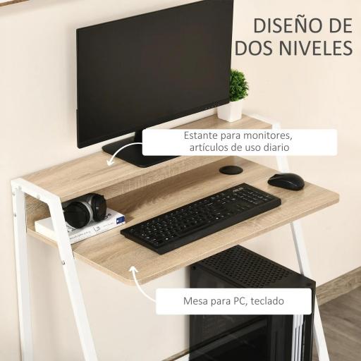 Escritorio Mesa de Ordenador 84x45x85cm con Encimera de Madera y Patas de Metal Estilo Moderno para Oficina Roble [2]