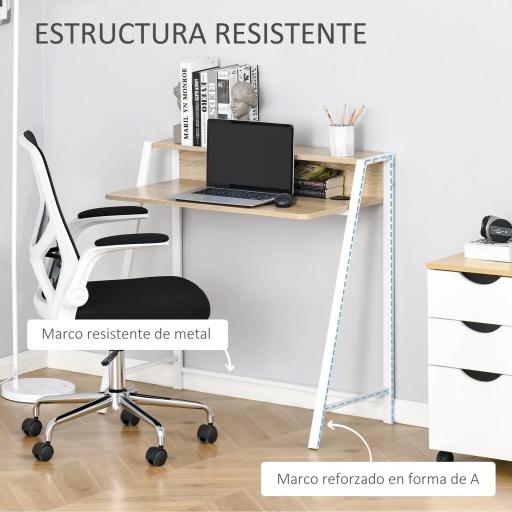 Escritorio Mesa de Ordenador 84x45x85cm con Encimera de Madera y Patas de Metal Estilo Moderno para Oficina Roble [4]