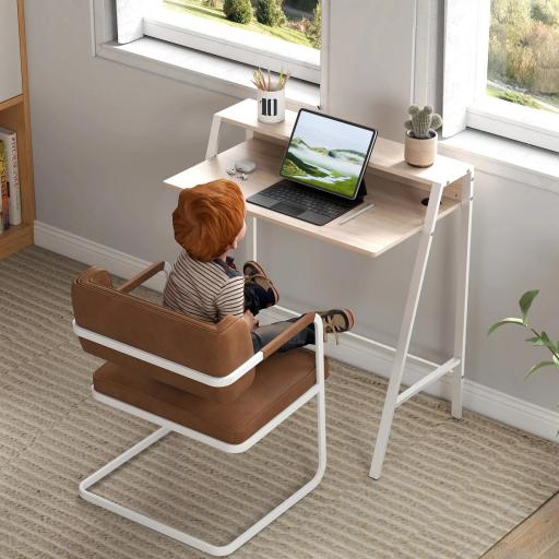 Escritorio Mesa de Ordenador 84x45x85cm con Encimera de Madera y Patas de Metal Estilo Moderno para Oficina Roble [5]