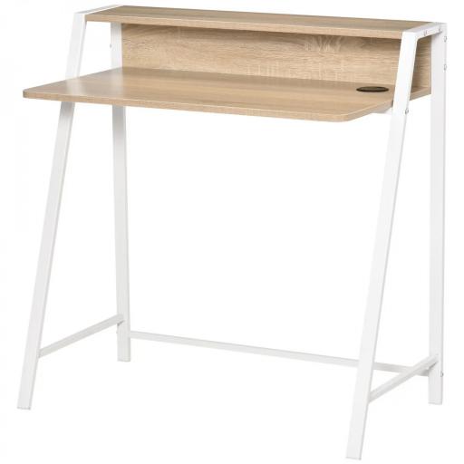 Escritorio Mesa de Ordenador 84x45x85cm con Encimera de Madera y Patas de Metal Estilo Moderno para Oficina Roble [9]