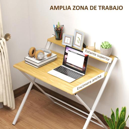 Escritorio Plegable con Estante Abierto Escritorio Pequeño para Estudio Hogar Oficina 86x66x82 cm Natural [3]