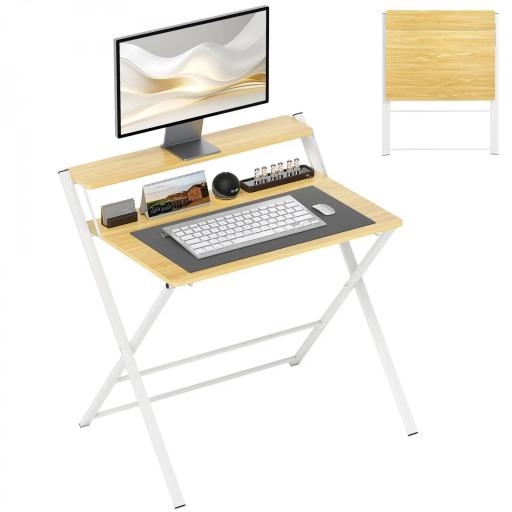 Escritorio Plegable con Estante Abierto Escritorio Pequeño para Estudio Hogar Oficina 86x66x82 cm Natural [8]