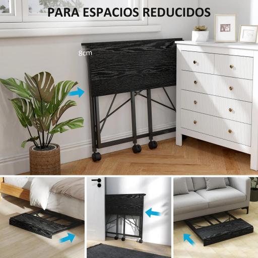 Escritorio Plegable con Ruedas y Estructura Resistente Ideal para Oficina y Estudio 80x40x75 cm Negro [2]