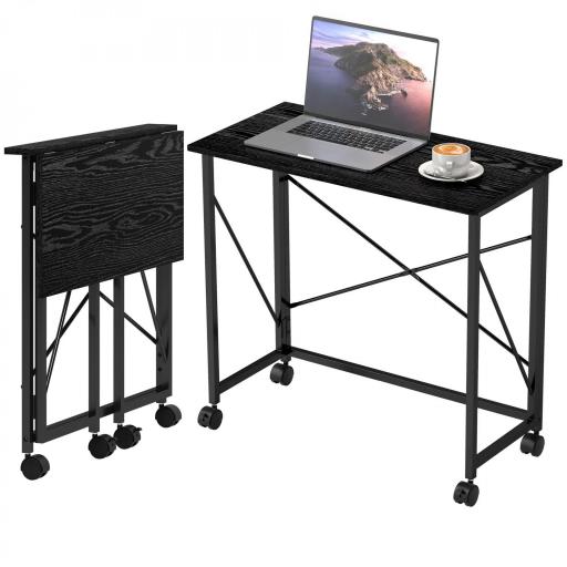 Escritorio Plegable con Ruedas y Estructura Resistente Ideal para Oficina y Estudio 80x40x75 cm Negro [9]