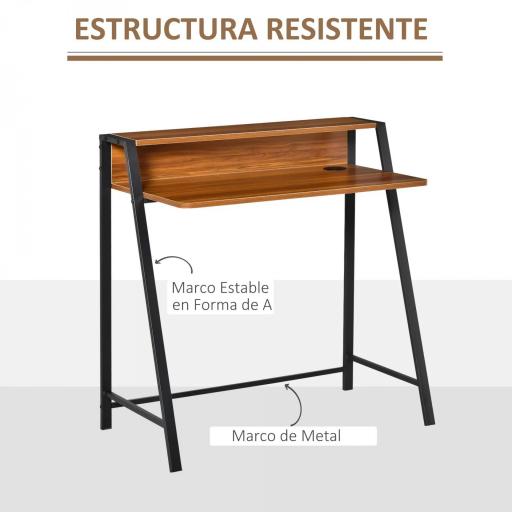 Escritorio Mesa de Ordenador 84x45x85cm con Encimera de Madera y Patas de Metal Estilo Moderno para Oficina Nogal [3]