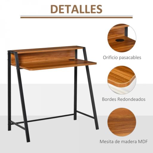 Escritorio Mesa de Ordenador 84x45x85cm con Encimera de Madera y Patas de Metal Estilo Moderno para Oficina Nogal [4]