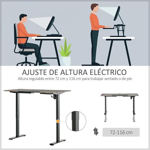 Escritorio Eléctrico con Altura Ajustable y 4 Teclas de Memoria para Oficina Hogar 140x70x72-116 cm Negro y Teca [2]