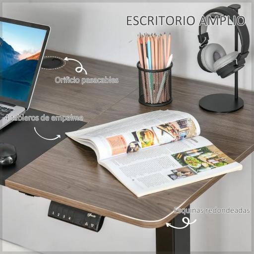 Escritorio Eléctrico con Altura Ajustable y 4 Teclas de Memoria para Oficina Hogar 140x70x72-116 cm Negro y Teca [4]