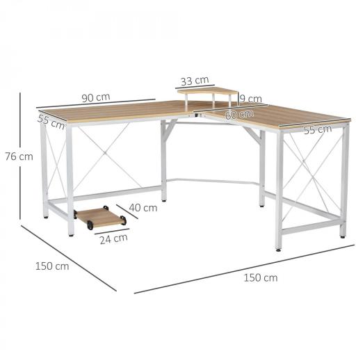Mesa de Escritorio en Forma de L con Soporte de Monitor Estante y Estructura en X 150x150x76 cm Madera y Blanco [1]