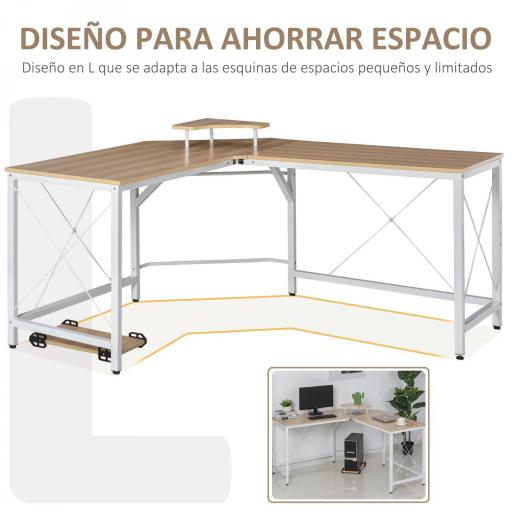 Mesa de Escritorio en Forma de L con Soporte de Monitor Estante y Estructura en X 150x150x76 cm Madera y Blanco [4]