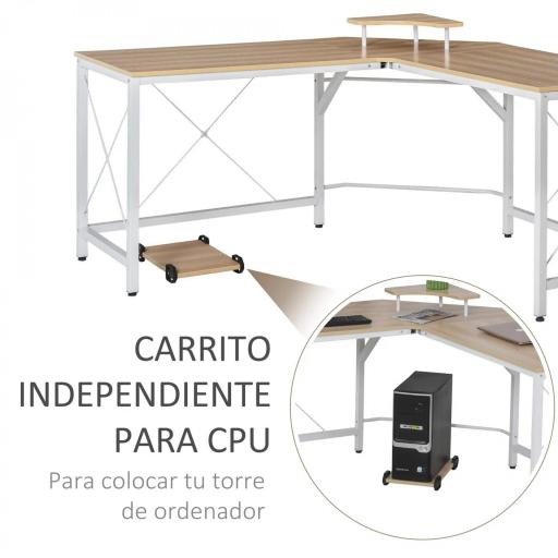Mesa de Escritorio en Forma de L con Soporte de Monitor Estante y Estructura en X 150x150x76 cm Madera y Blanco [5]