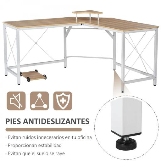 Mesa de Escritorio en Forma de L con Soporte de Monitor Estante y Estructura en X 150x150x76 cm Madera y Blanco [3]