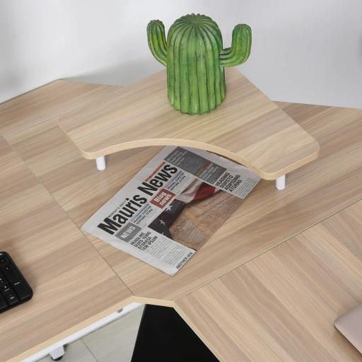 Mesa de Escritorio en Forma de L con Soporte de Monitor Estante y Estructura en X 150x150x76 cm Madera y Blanco [6]