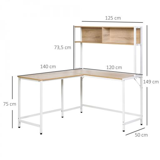 Escritorio en Forma de L Multifuncional Mesa para Oficina o Estudio con Estantes Altos Espacio Amplio Moderno y Minimalista 140x125x149 cm Color Madera [1]