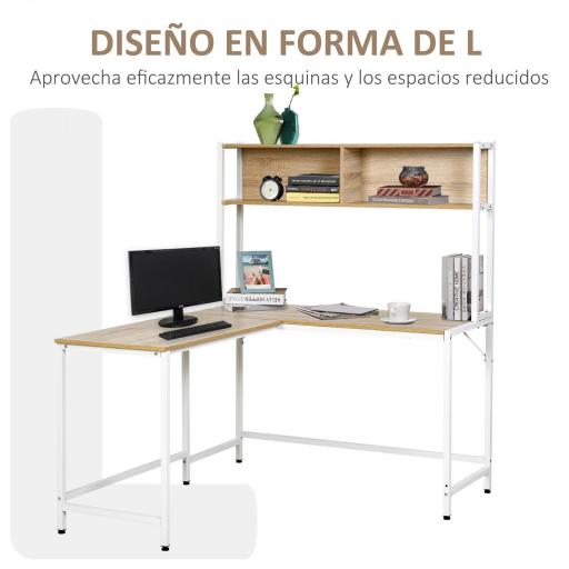 Escritorio en Forma de L Multifuncional Mesa para Oficina o Estudio con Estantes Altos Espacio Amplio Moderno y Minimalista 140x125x149 cm Color Madera [2]