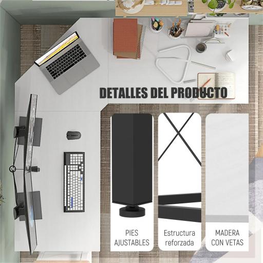 Escritorio Esquinero Moderno con Marco de Acero Carga 70 kg para Oficina Hogar Estudio 150x150x76 cm Blanco [3]