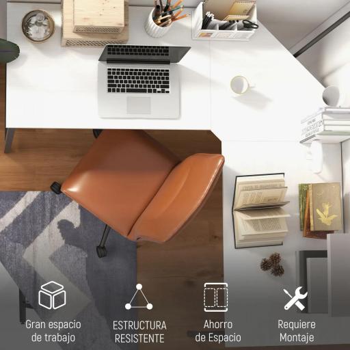 Escritorio Esquinero Moderno con Marco de Acero Carga 70 kg para Oficina Hogar Estudio 150x150x76 cm Blanco [4]