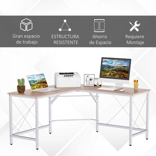  Escritorio Esquinero Moderno con Marco de Acero Carga 70 kg para Oficina Hogar Estudio 150x150x76 cm Roble [4]