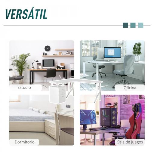 Escritorio Esquinero para Ordenador Escritorio en Forma de L con 3 Cajones Mesa Moderna para Oficina Estudio 143,5x143,5x76 cm Blanco [2]