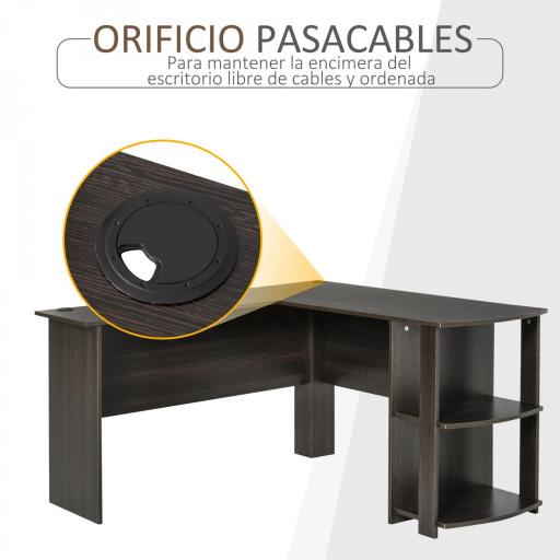 Mesa de Ordenador PC Escritorio para Oficina Hogar Tipo Esquinera Forma L con Estantes 136x130x72cm Madera [2]