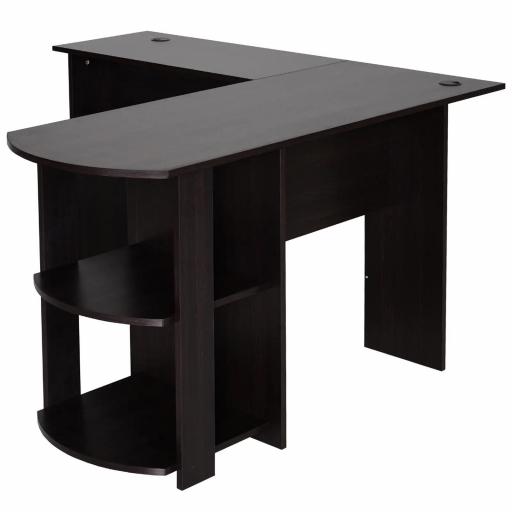 Mesa de Ordenador PC Escritorio para Oficina Hogar Tipo Esquinera Forma L con Estantes 136x130x72cm Madera [9]