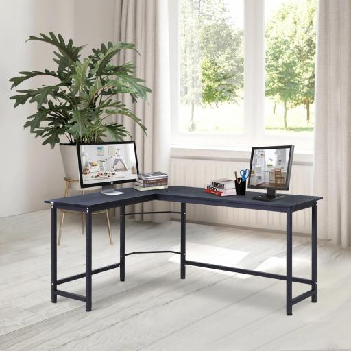 Mesa de Ordenador Escritorio PC Oficina Hogar Mesa Esquinera de Forma L 168x120x75cm Marco Metal