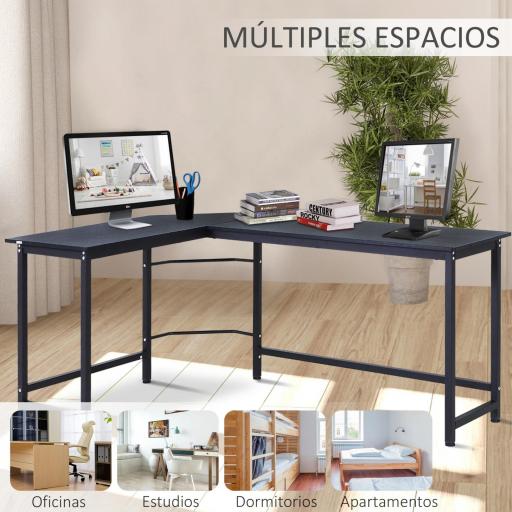 Mesa de Ordenador Escritorio PC Oficina Hogar Mesa Esquinera de Forma L 168x120x75cm Marco Metal [4]