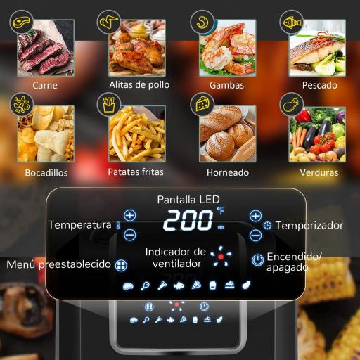 Freidora sin Aceite 6,5L 1700W Freidora de Aire Caliente con 8 Programas Pantalla LED Táctil Temperatura Ajustable Temporizador y Cesta Antiadherente 36,5x29x33,8 cm Negro [3]