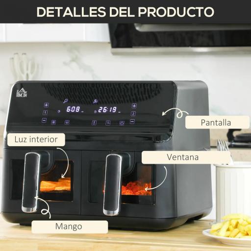 Freidora sin Aceite Doble 8L 2500W 8 Programas Pantalla LED Táctil Temperatura Ajustable 80-200℃ 38,5x38x30,5 cm Negro [3]