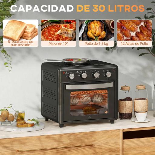 Horno Eléctrico de Sobremesa de 30L 1600W Freidora de Aire con 7 Modos de Calor y Temporizador 43x39x39 cm Negro [3]