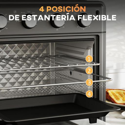 Horno Eléctrico de Sobremesa de 30L 1600W Freidora de Aire con 7 Modos de Calor y Temporizador 43x39x39 cm Negro [4]