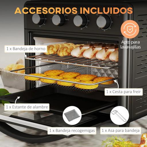 Horno Eléctrico de Sobremesa de 30L 1600W Freidora de Aire con 7 Modos de Calor y Temporizador 43x39x39 cm Negro [6]