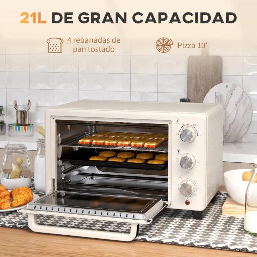 Horno Sobremesa de 21L 1400W Mini Horno Eléctrico Temporizador hasta 60min y Temperatura Regulable hasta 230℃ Crema [2]