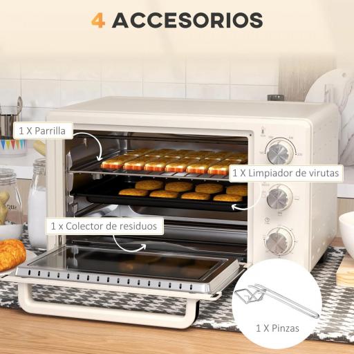 Horno Sobremesa de 21L 1400W Mini Horno Eléctrico Temporizador hasta 60min y Temperatura Regulable hasta 230℃ Crema [4]