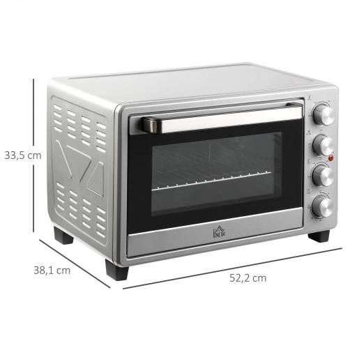 Horno Eléctrico de Sobremesa 32L 1600W con 3 Modos de Calor Temporizador y Temperatura Regulable 52,2x38,1x33,5 cm Plata [1]