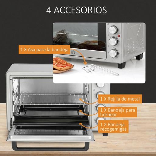 Horno Eléctrico de Sobremesa 32L 1600W con 3 Modos de Calor Temporizador y Temperatura Regulable 52,2x38,1x33,5 cm Plata [3]