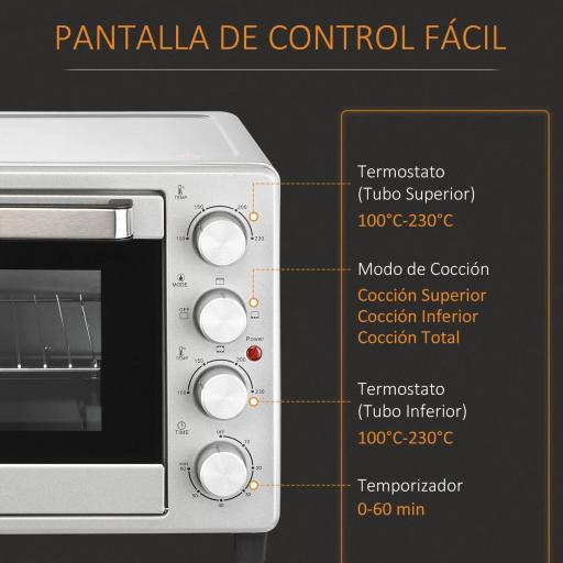 Horno Eléctrico de Sobremesa 32L 1600W con 3 Modos de Calor Temporizador y Temperatura Regulable 52,2x38,1x33,5 cm Plata [5]