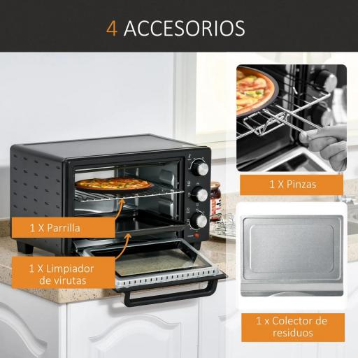 Horno Sobremesa de 21L 1400W Mini Horno Eléctrico Temporizador hasta 60min y Temperatura Regulable hasta 230℃ Negro [3]