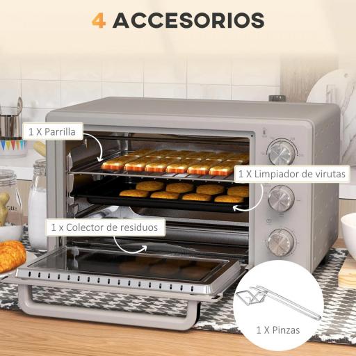 Horno Sobremesa de 21L 1400W Mini Horno Eléctrico Temporizador hasta 60min y Temperatura Regulable hasta 230℃ Plateado [5]